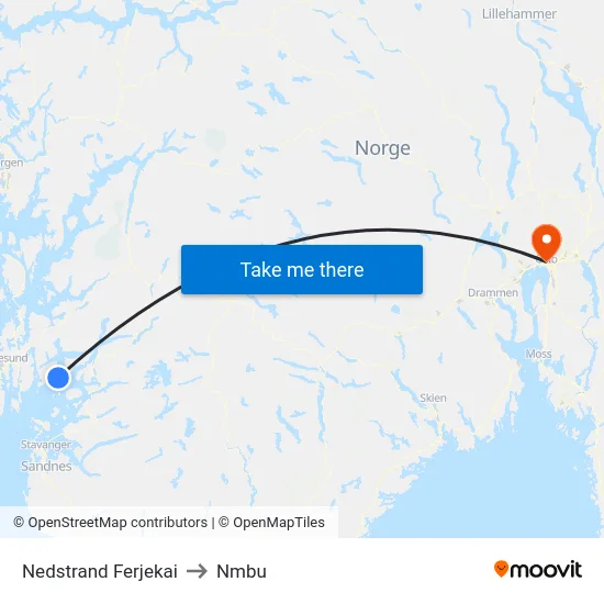 Nedstrand Ferjekai to Nmbu map