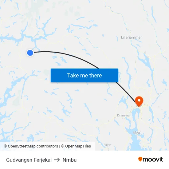 Gudvangen Ferjekai to Nmbu map