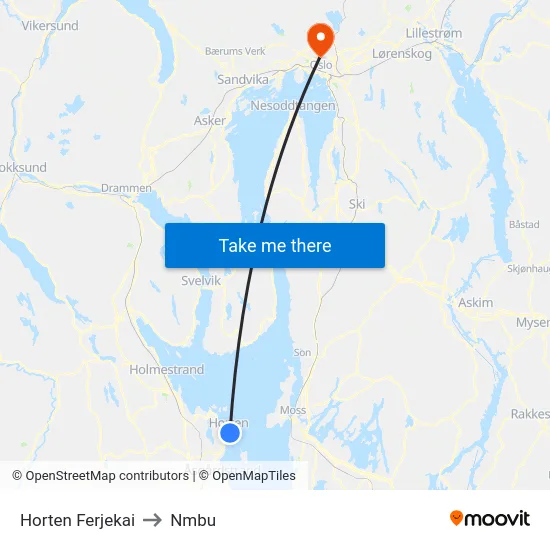 Horten Ferjekai to Nmbu map