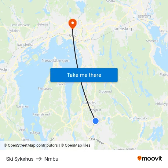 Ski Sykehus to Nmbu map