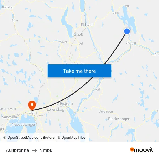 Aulibrenna to Nmbu map