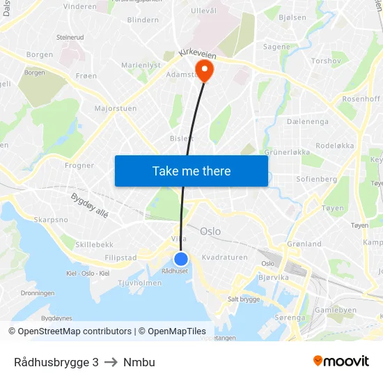 Rådhusbrygge 3 to Nmbu map