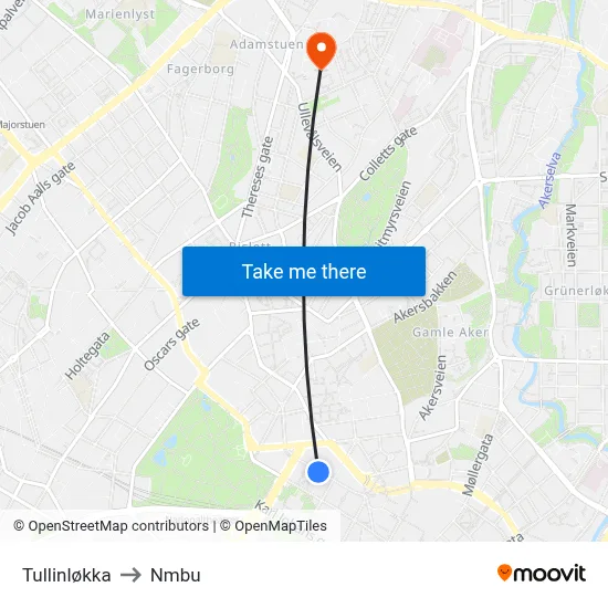 Tullinløkka to Nmbu map
