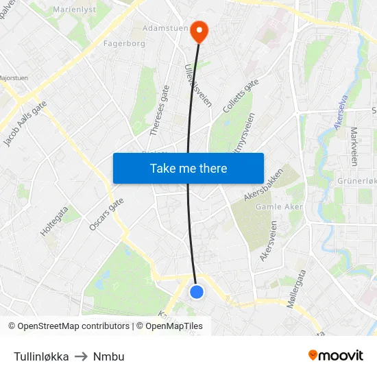 Tullinløkka to Nmbu map