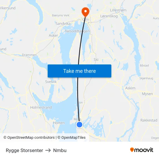 Rygge Storsenter to Nmbu map