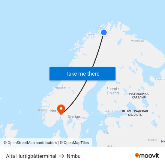 Alta Hurtigbåtterminal to Nmbu map
