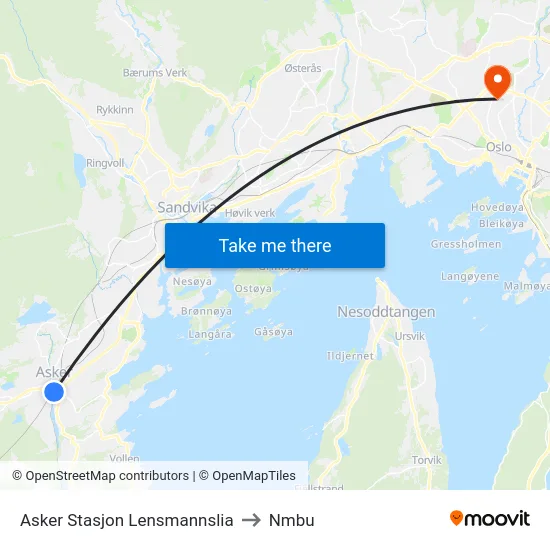 Asker Stasjon Lensmannslia to Nmbu map