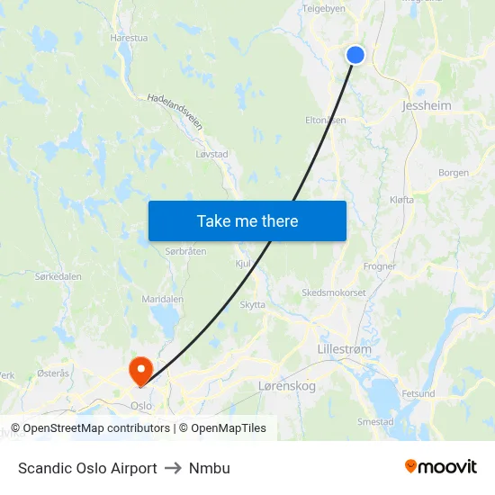 Scandic Oslo Airport to Nmbu map