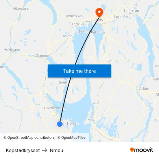 Kopstadkrysset to Nmbu map