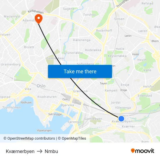 Kværnerbyen to Nmbu map