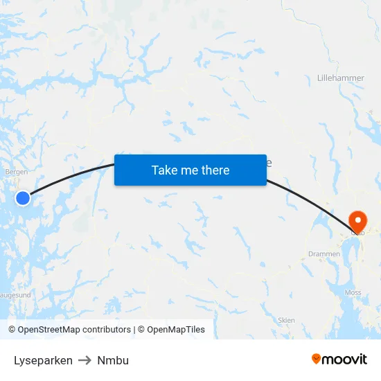 Lyseparken to Nmbu map