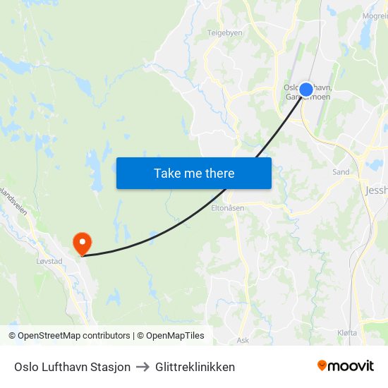 Oslo Lufthavn Stasjon to Glittreklinikken map