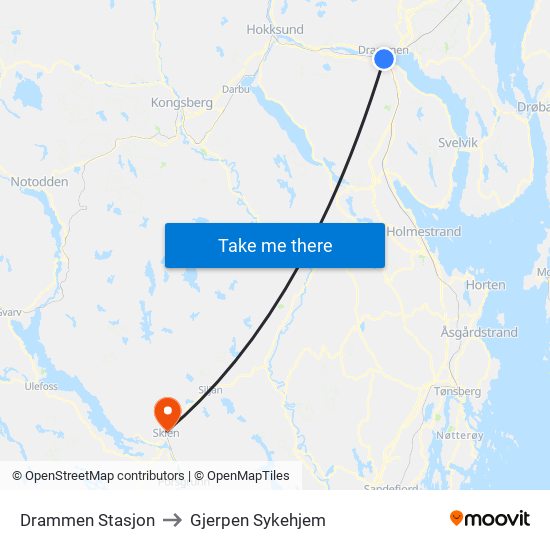 Drammen Stasjon to Gjerpen Sykehjem map