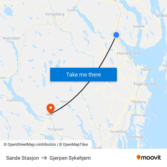 Sande Stasjon to Gjerpen Sykehjem map