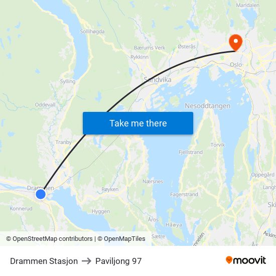 Drammen Stasjon to Paviljong 97 map