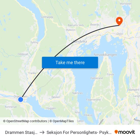 Drammen Stasjon to Seksjon For Personlighets- Psykiatri map