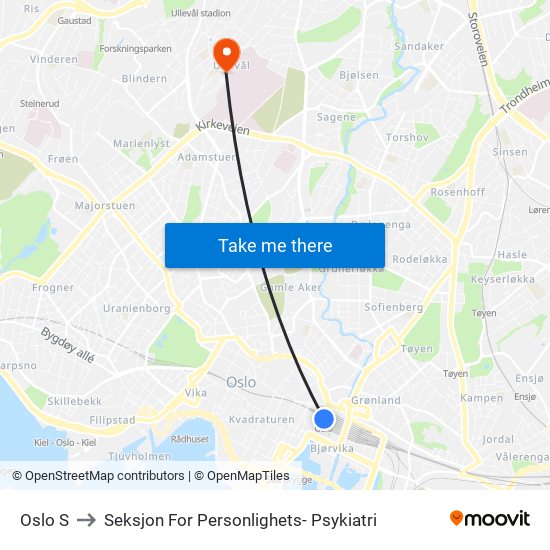 Oslo S to Seksjon For Personlighets- Psykiatri map