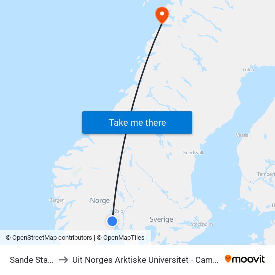 Sande Stasjon to Uit Norges Arktiske Universitet - Campus Bodø map