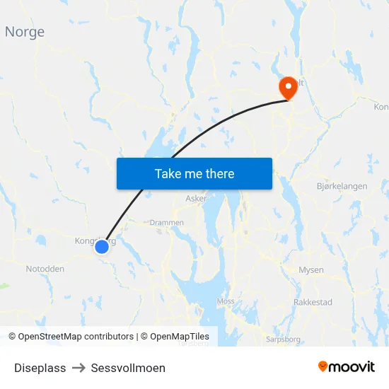 Diseplass to Sessvollmoen map