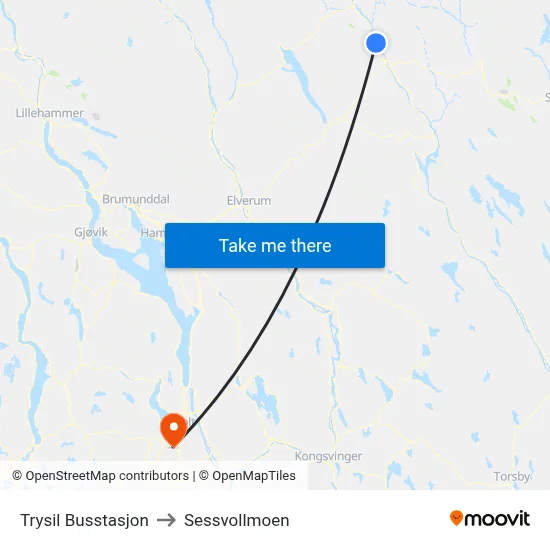 Trysil Busstasjon to Sessvollmoen map