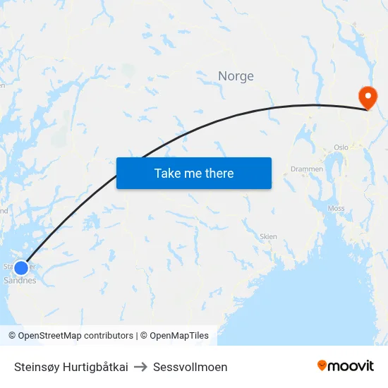 Steinsøy Hurtigbåtkai to Sessvollmoen map