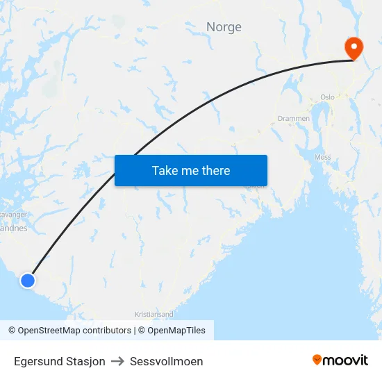 Egersund Stasjon to Sessvollmoen map