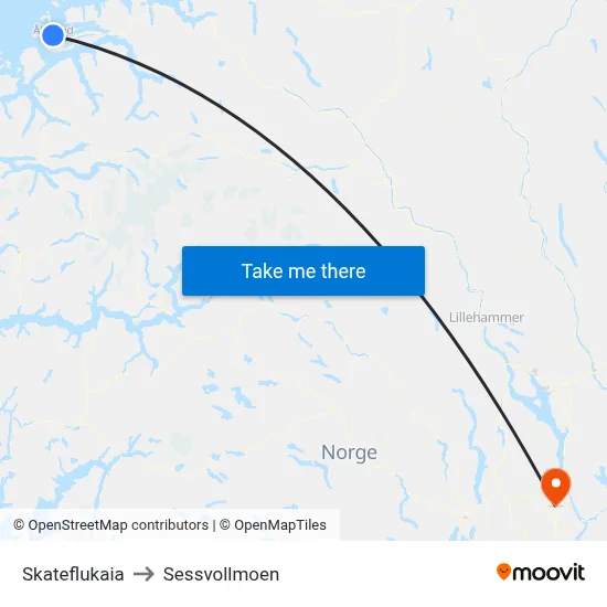 Skateflukaia to Sessvollmoen map