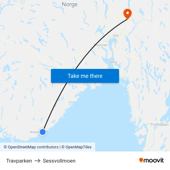 Travparken to Sessvollmoen map