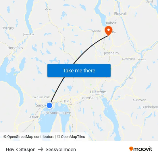 Høvik Stasjon to Sessvollmoen map