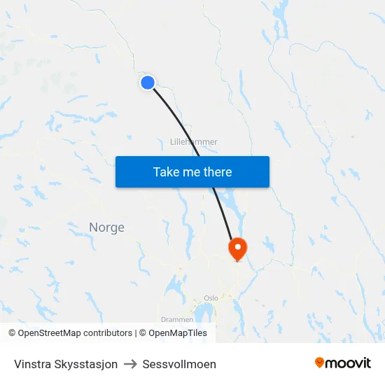 Vinstra Skysstasjon to Sessvollmoen map