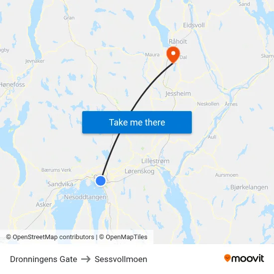 Dronningens Gate to Sessvollmoen map