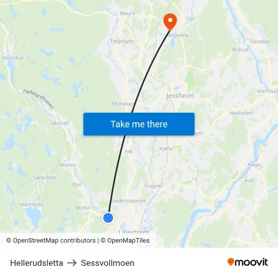 Hellerudsletta to Sessvollmoen map