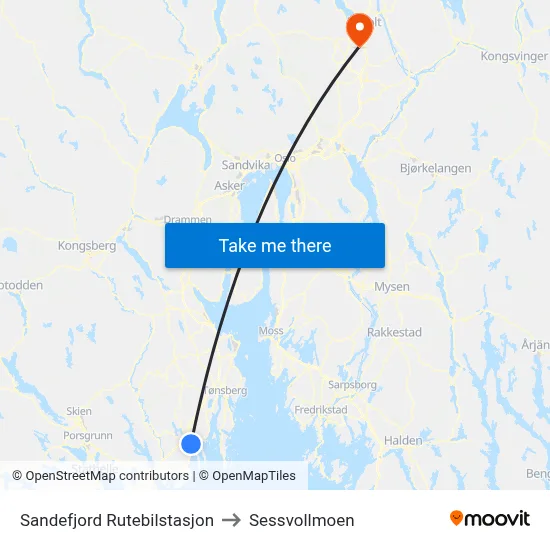 Sandefjord Rutebilstasjon to Sessvollmoen map