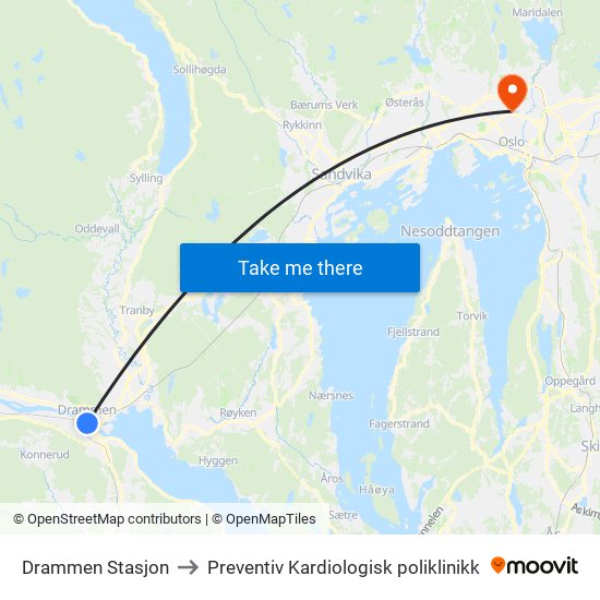 Drammen Stasjon to Preventiv Kardiologisk poliklinikk map