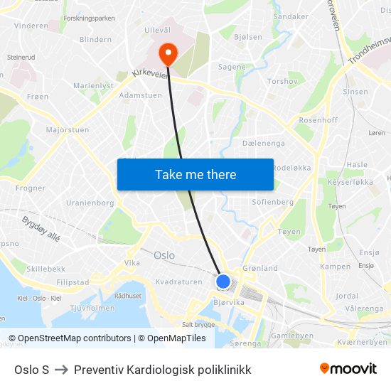 Oslo S to Preventiv Kardiologisk poliklinikk map