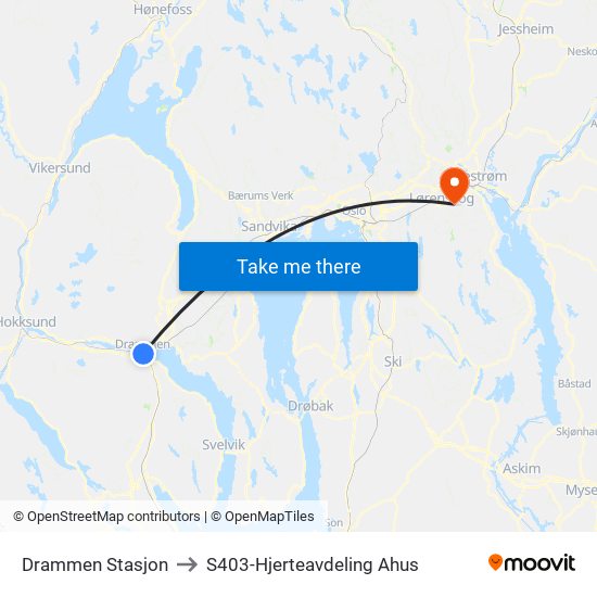 Drammen Stasjon to S403-Hjerteavdeling Ahus map