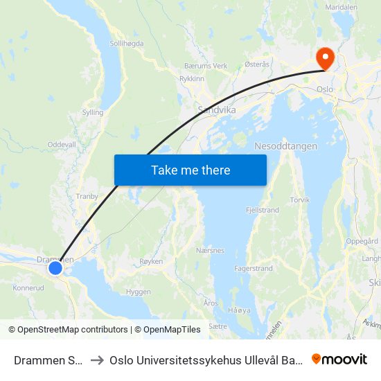 Drammen Stasjon to Oslo Universitetssykehus Ullevål Barneavdelingen map