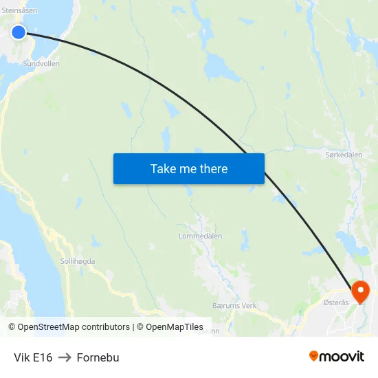 Vik E16 to Fornebu map