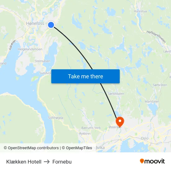 Klækken Hotell to Fornebu map