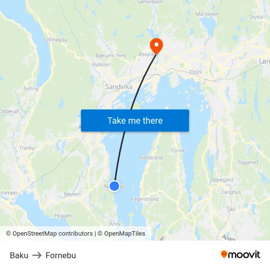 Baku to Fornebu map