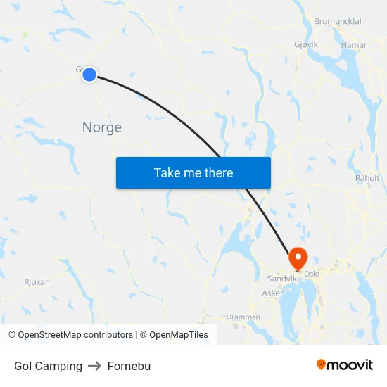 Gol Camping to Fornebu map