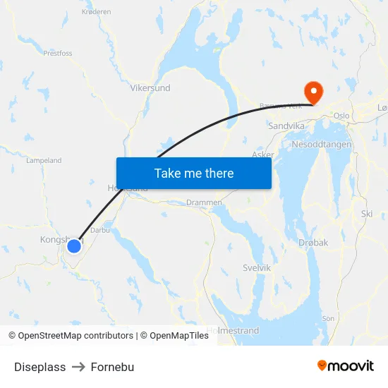 Diseplass to Fornebu map