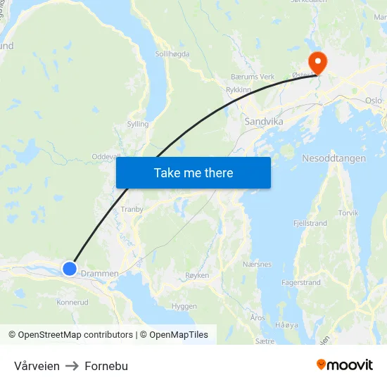 Vårveien to Fornebu map