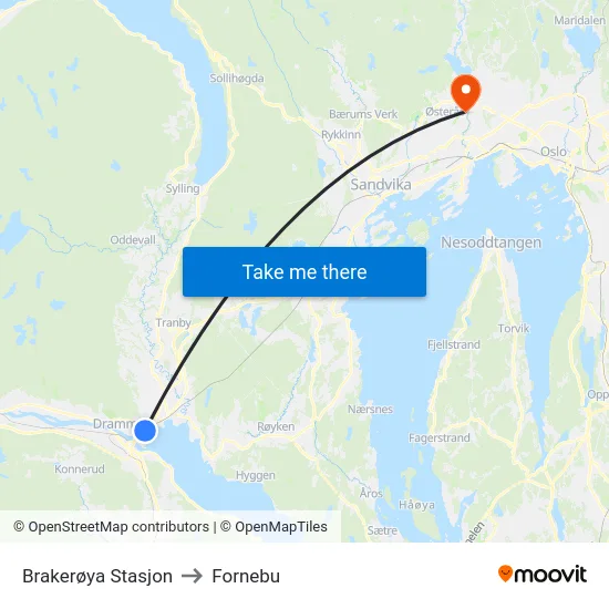 Brakerøya Stasjon to Fornebu map
