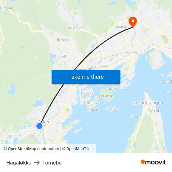 Hagaløkka to Fornebu map