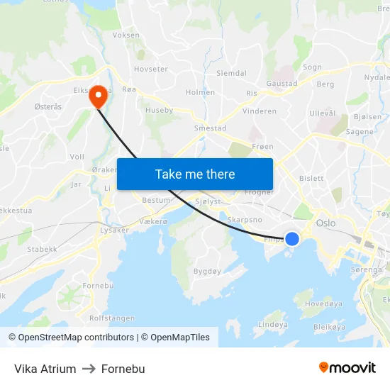 Vika Atrium to Fornebu map