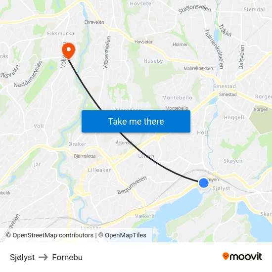 Sjølyst to Fornebu map