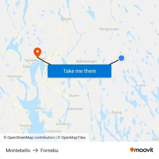 Montebello to Fornebu map