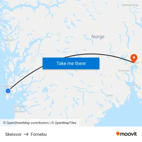 Skeisvor to Fornebu map