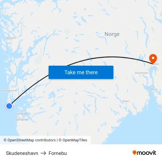Skudeneshavn to Fornebu map